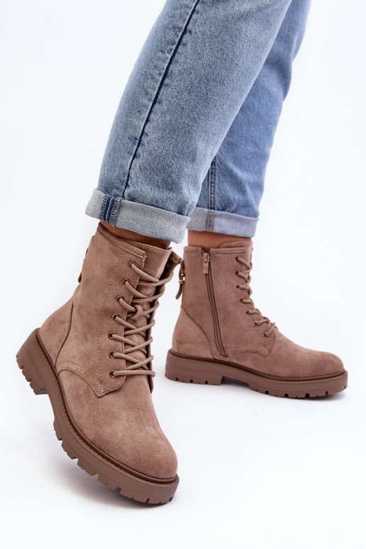 Women's Zip-Up Booties Dark Beige Ninsuni Women's Zip-Up Booties Dark Beige Ninsuni