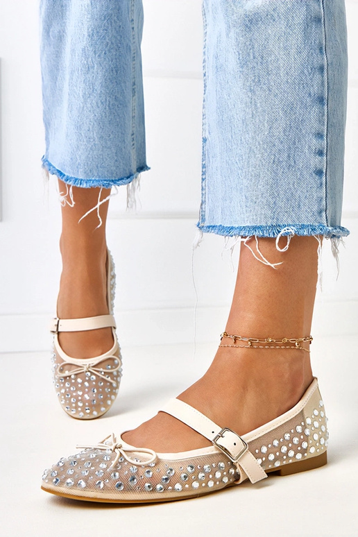 Beżowe baleriny siateczkowe z...