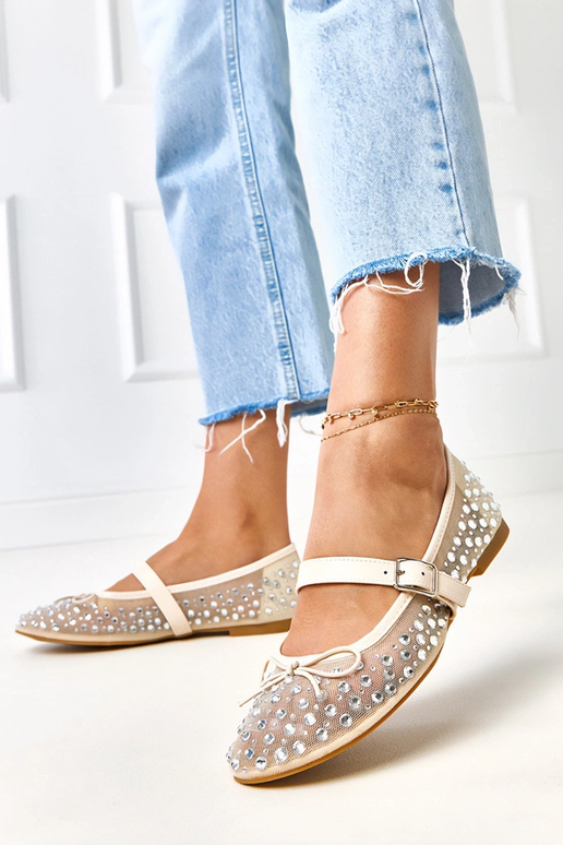 Beżowe baleriny siateczkowe z...