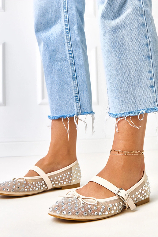 Beżowe baleriny siateczkowe z...