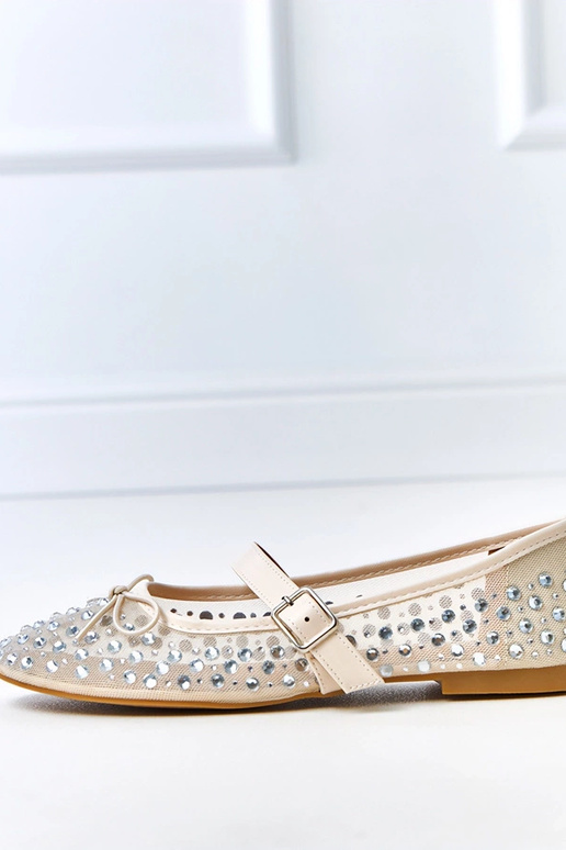 Beżowe baleriny siateczkowe z...