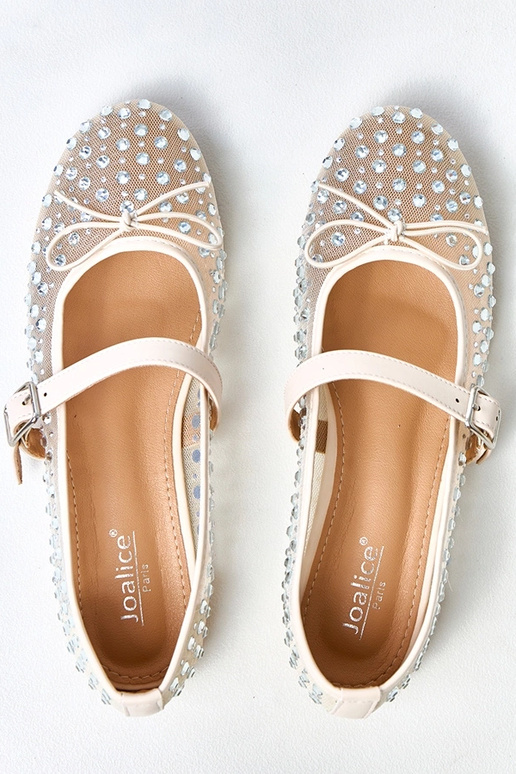 Beżowe baleriny siateczkowe z...