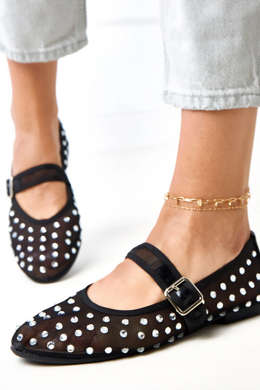 Czarne balerinki siateczkowe z...