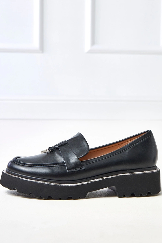 Czarne mokasyny z ozdobą i cyrkoniami...