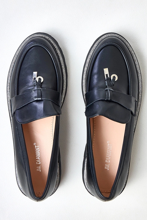Czarne mokasyny z ozdobą i cyrkoniami...
