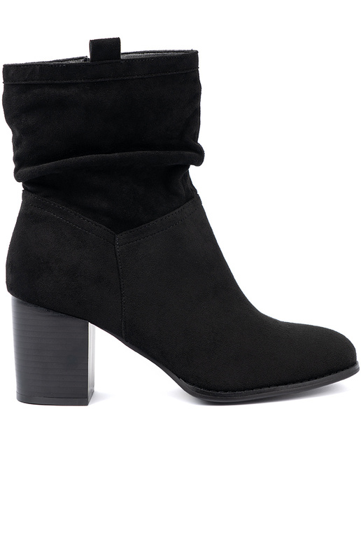 black of suede ankle boots Inith a ruffled upper black of suede ankle boots Inith a ruffled upper