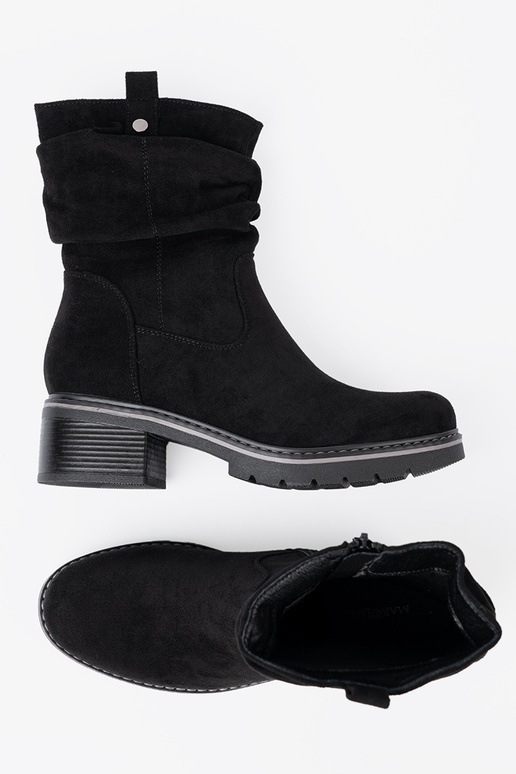 INomens boots black z ozdobnym marszczeniem