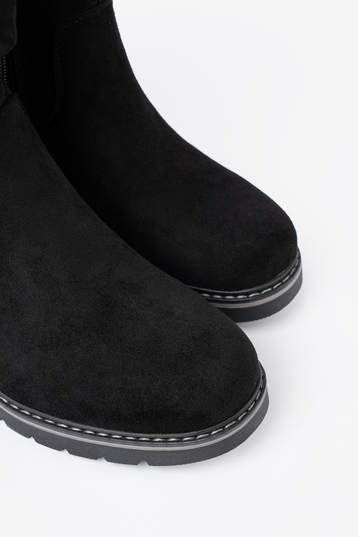 INomens boots black z ozdobnym marszczeniem