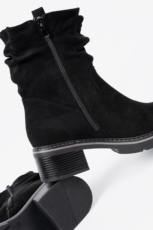 INomens boots black z ozdobnym marszczeniem