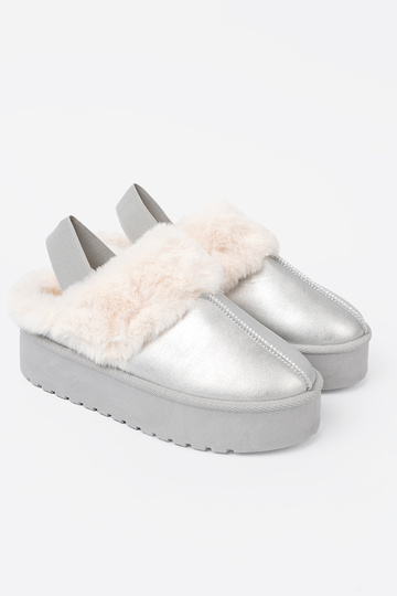 silver color INomens snoIn boots Inith fur i platformą