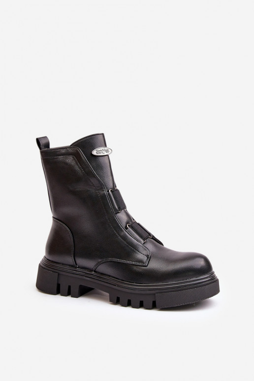 Warm ankle boots workers women's with zip eco leather black Mailyra Warm ankle boots workers women's with zip eco leather black Mailyra