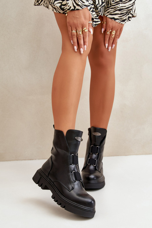 Warm ankle boots workers women's with zip eco leather black Mailyra Warm ankle boots workers women's with zip eco leather black Mailyra