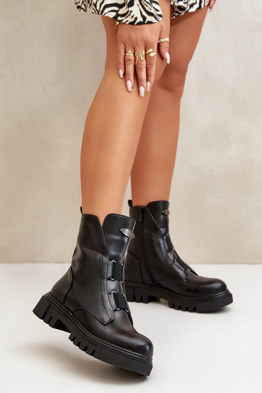 Warm ankle boots workers women's with zip eco leather black Mailyra Warm ankle boots workers women's with zip eco leather black Mailyra