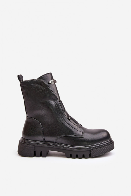 Warm ankle boots workers women's with zip eco leather black Mailyra Warm ankle boots workers women's with zip eco leather black Mailyra