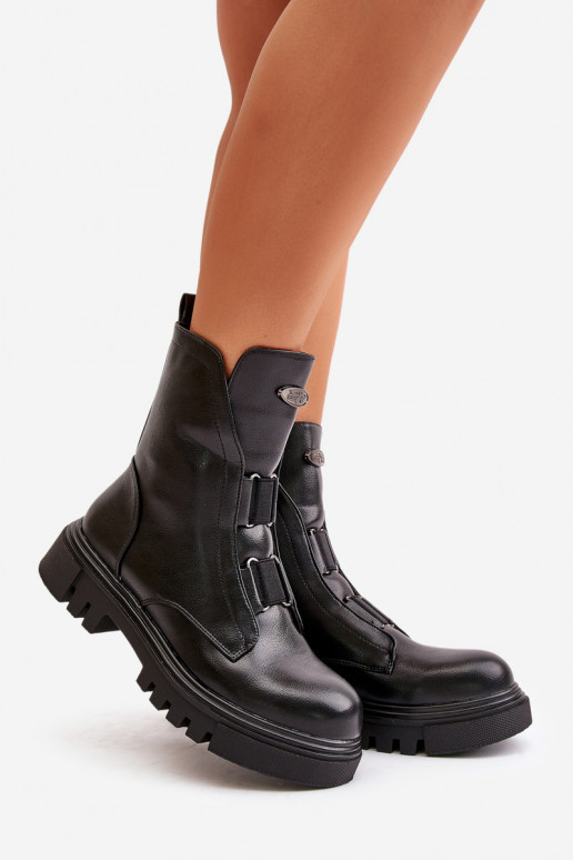 Warm ankle boots workers women's with zip eco leather black Mailyra Warm ankle boots workers women's with zip eco leather black Mailyra