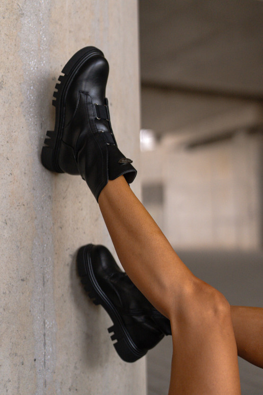 Warm ankle boots workers women's with zip eco leather black Mailyra Warm ankle boots workers women's with zip eco leather black Mailyra
