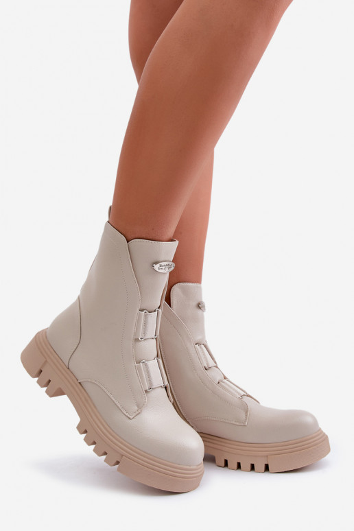Fleece Lined Women's Worker Boots with Zip Eco Leather Light Beige Mailyra Fleece Lined Women's Worker Boots with Zip Eco Leather Light Beige Mailyra