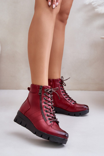 Light Warm Women's Ankle Boots On Platform And Wedge Burgundy Savindria 2