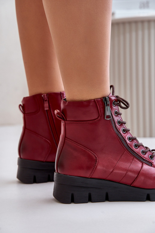 Lekkie Ocieplane Botki Damskie Na Platformie I Koturnie Bordowe Savindria Lekkie Ocieplane Botki Damskie Na Platformie I Koturnie Bordowe Savindria
