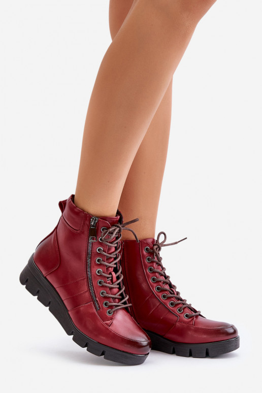 Light Warm Women's Ankle Boots On Platform And Wedge Burgundy Savindria Light Warm Women's Ankle Boots On Platform And Wedge Burgundy Savindria
