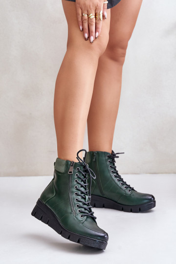 Light Insulated Women's Ankle Boots On Platform And Wedge Dark Green Savindria 2