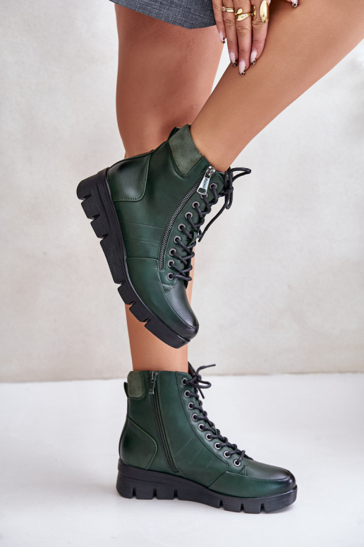 Light Insulated Women's Ankle Boots On Platform And Wedge Dark Green Savindria Light Insulated Women's Ankle Boots On Platform And Wedge Dark Green Savindria