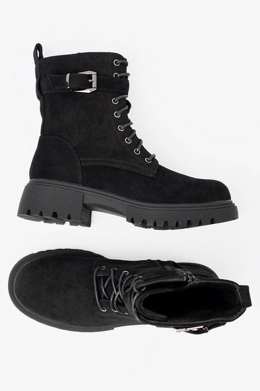 black shoes Inith buckles i lacingm