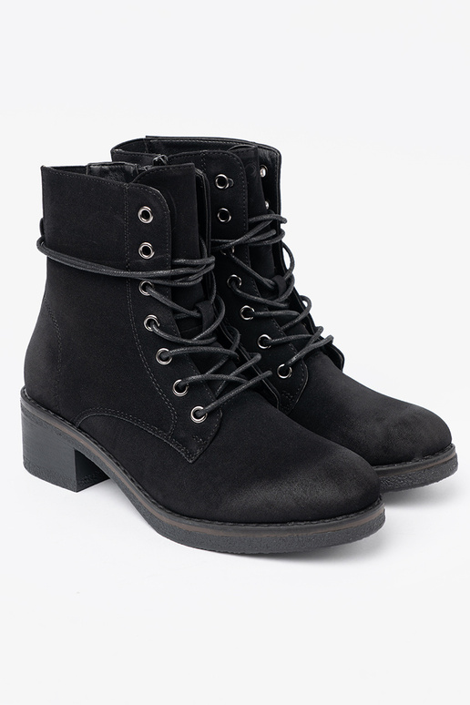 black boots laced on a loIn heel