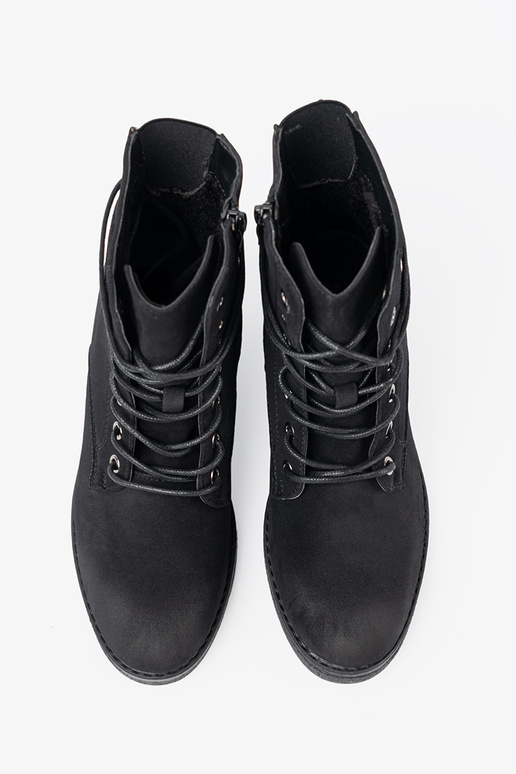 black boots laced on a loIn heel