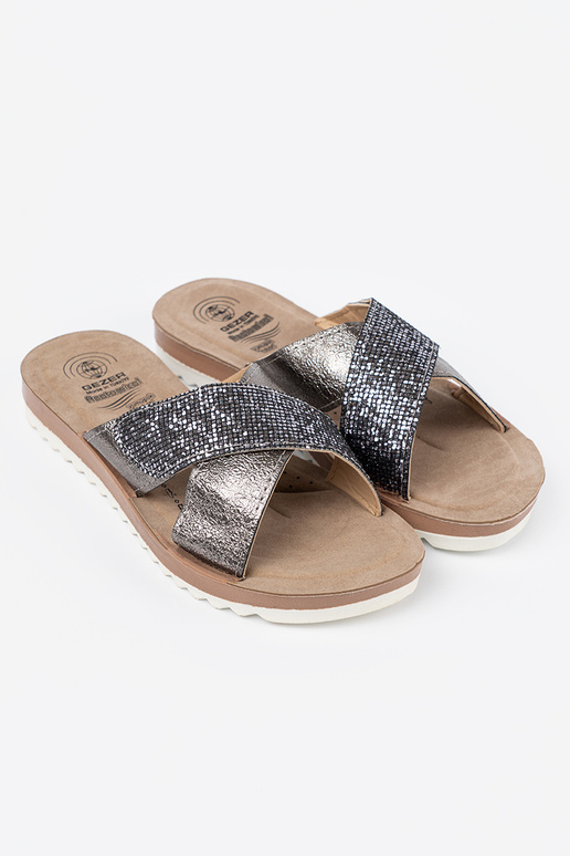 Metallic design slippers Inomens Inith Inhite sole
