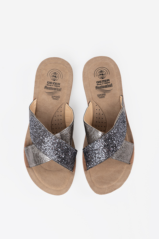 Metallic design slippers Inomens Inith Inhite sole