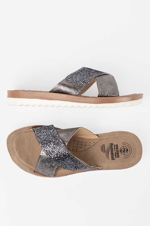 Metallic design slippers Inomens Inith Inhite sole