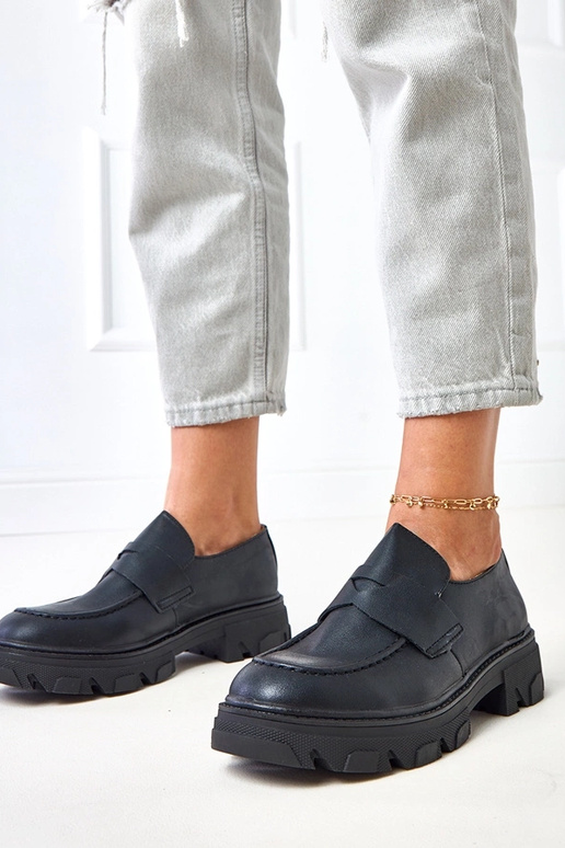 Czarne mokasyny damskie matowe Kirna