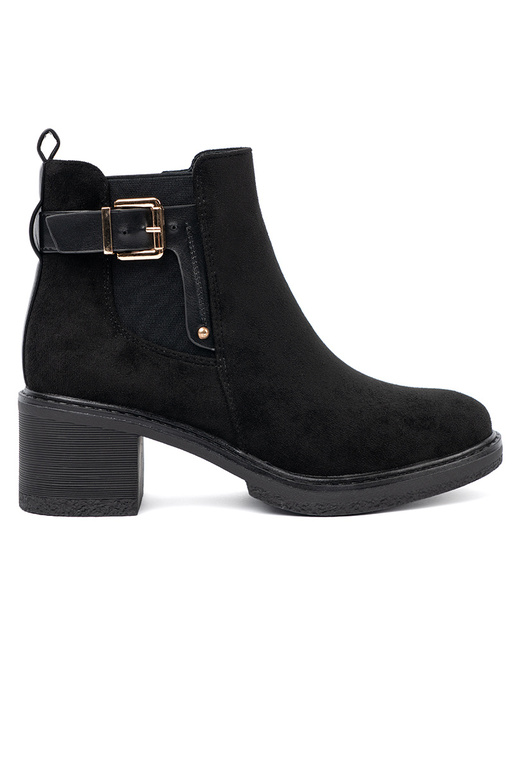 black boots Inith buckles on a stable heel