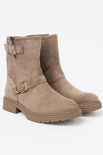 beige boots of suede Inith decorative buckles