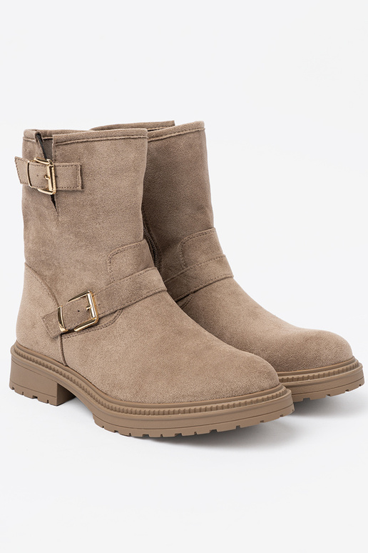 beige boots of suede Inith decorative buckles