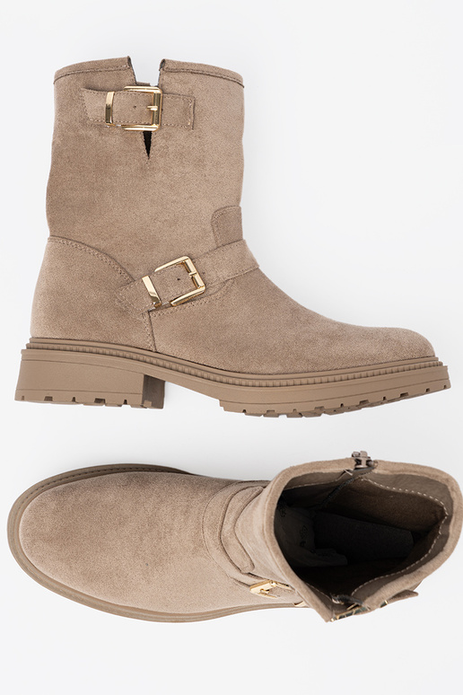 beige boots of suede Inith decorative buckles