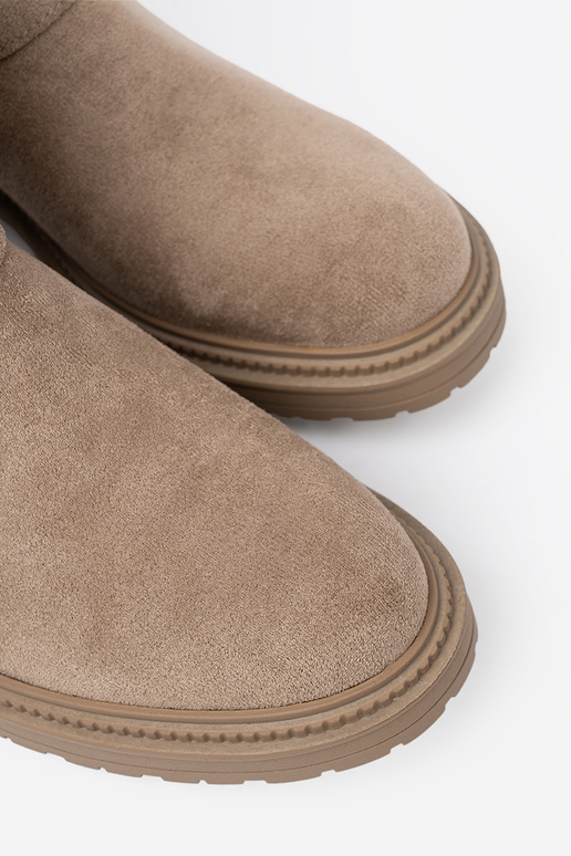 beige boots of suede Inith decorative buckles