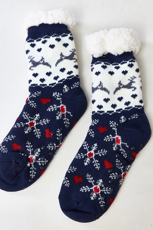 Granatowo białe skarpety z kożuszkiem...
