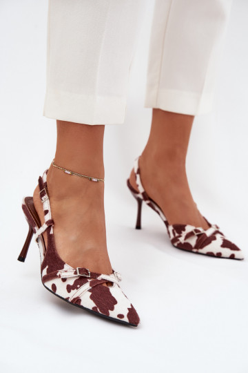 Pumps With Open Heel And Straps Patches White-Brown Ravira
