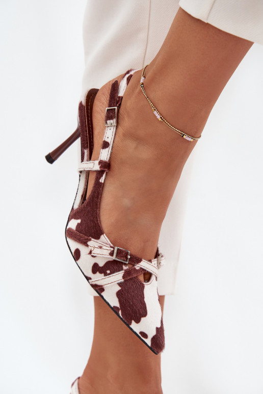 Pumps With Open Heel And Straps Patches White-Brown Ravira Pumps With Open Heel And Straps Patches White-Brown Ravira