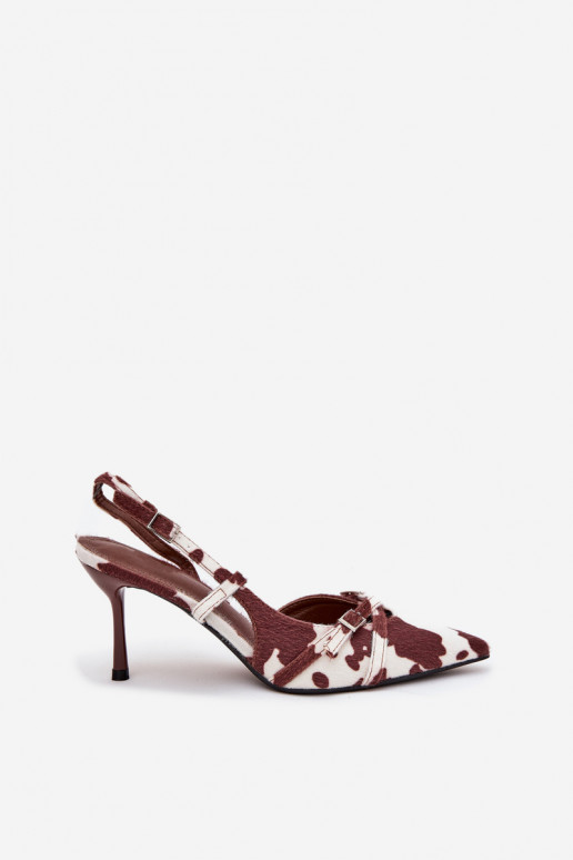 Pumps With Open Heel And Straps Patches White-Brown Ravira Pumps With Open Heel And Straps Patches White-Brown Ravira