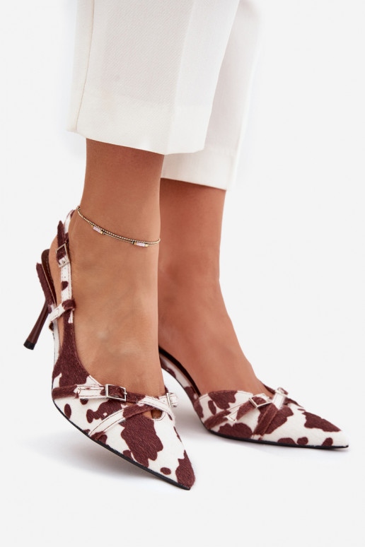 Pumps With Open Heel And Straps Patches White-Brown Ravira Pumps With Open Heel And Straps Patches White-Brown Ravira