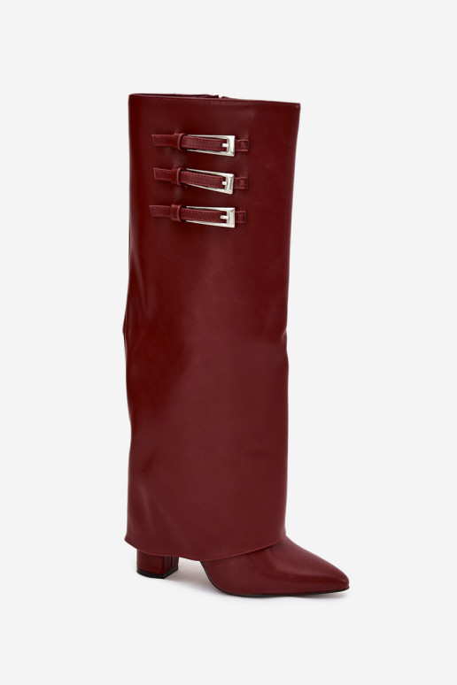 Women's Heeled Boots Turned Shaft Straps With Buckles Burgundy Nirisa Women's Heeled Boots Turned Shaft Straps With Buckles Burgundy Nirisa