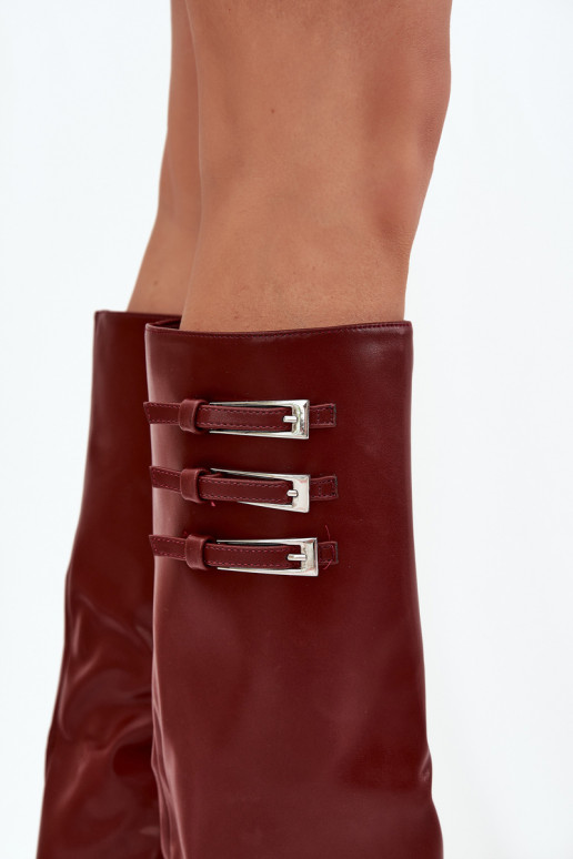 Women's Heeled Boots Turned Shaft Straps With Buckles Burgundy Nirisa Women's Heeled Boots Turned Shaft Straps With Buckles Burgundy Nirisa