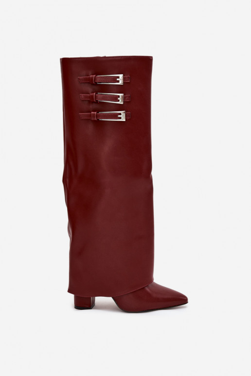 Women's Heeled Boots Turned Shaft Straps With Buckles Burgundy Nirisa Women's Heeled Boots Turned Shaft Straps With Buckles Burgundy Nirisa
