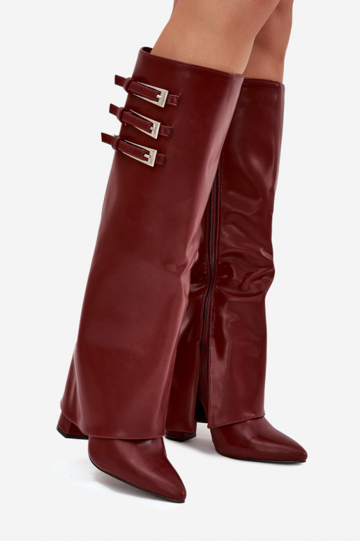 Women's Heeled Boots Turned Shaft Straps With Buckles Burgundy Nirisa Women's Heeled Boots Turned Shaft Straps With Buckles Burgundy Nirisa