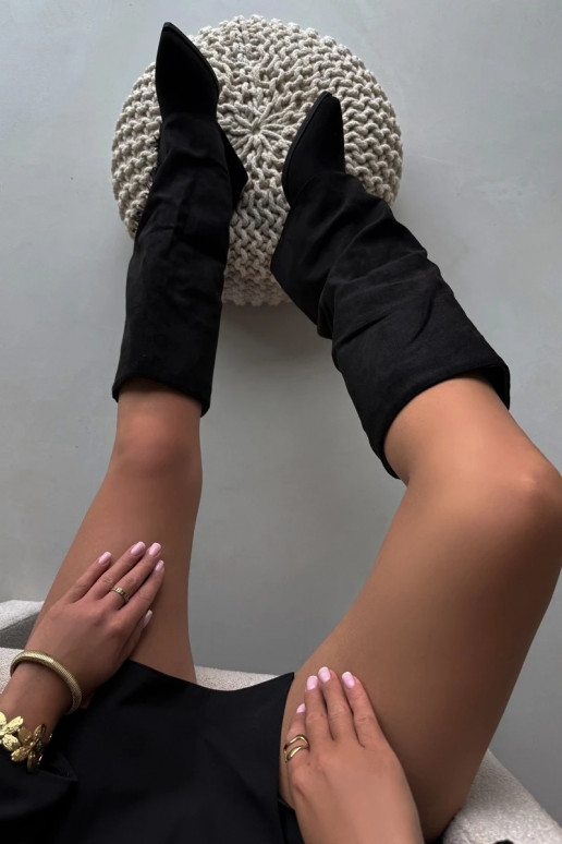 Wsuwane Kozaki Kowbojki Damskie Na SłupkuwithFrędzlami Czarne Zalia