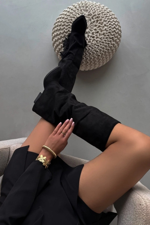 Slip-On Cowboy Boots Women's Heeled With Fringes Black Zalia