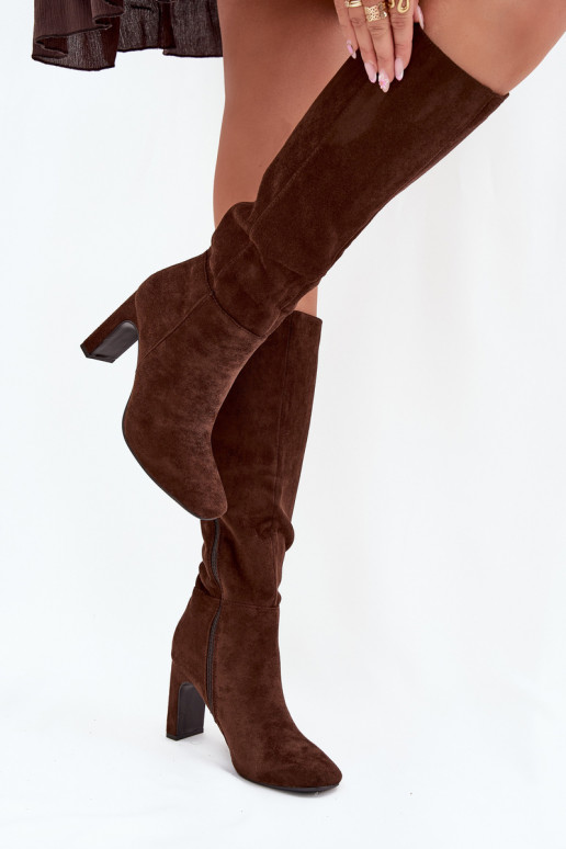 Ladies heated ankle boots with heel chocolate Zamira